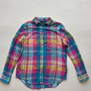 Lauren Ralph Lauren women’s madras pink blue check shirt petite small vintage